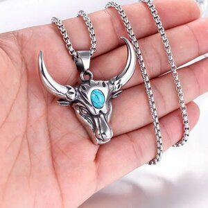 🏺 Men's Retro Bull Head Turquoise Necklace 🏺
